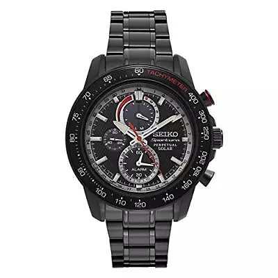 Seiko SSC373 Men's Sportura Solar Chronograph Black Stainless Steel Watch • $399.95