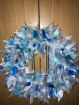 Blue Frosty Ribbon Wreath 12  • £18
