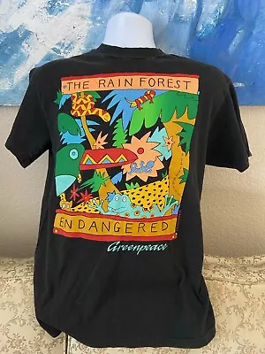 Vintage The Rainforest Shirt Large Black 1988 Endangered Animals Art • $55