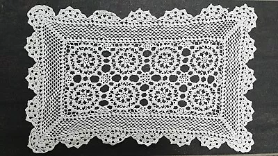 Vintage Crocheted Lace Doily White Rectangular Crochet Mat • £6