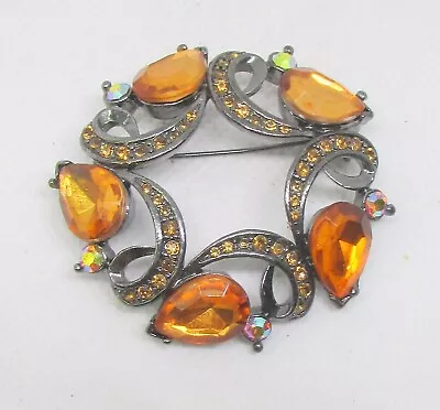 Yellow Orange Stone Jeweled Costume Pin Brooch 49mm • $19.99