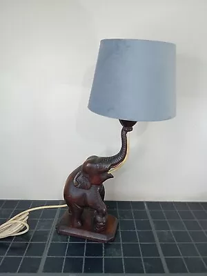 Vintage Wooden Elephant Table Lamp With Grey Shade • $50.51