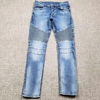 H And M Divided Jeans Mens 34x30 Blue Biker Moto Skinny Motorcyle Denim Pants • $15