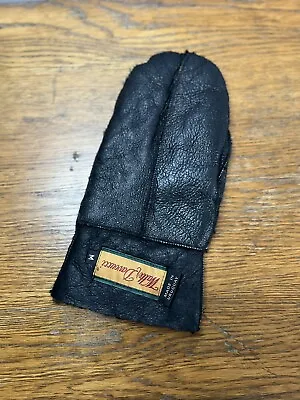 Vintage 70s Walter Davoucci Black Shearling Leather Mitten • $50