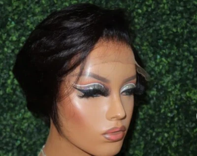 $22.50 • Buy Short Bob Pixie Cut Wig L Part Lace Front Curly Human Hair Wigs For Black Women