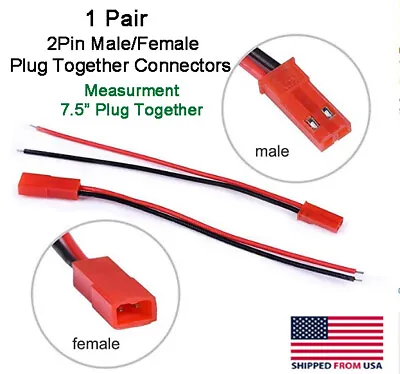 JST 2Pin Connector Male/Female Plug Cable RC Lip Battery Led Lights 7.5  Long • $1.60