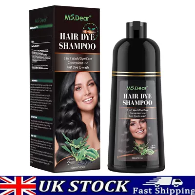 Black Hair Dye Shampoo Colour Conditioner Permanent Gray White Hair Coloring • £10.25