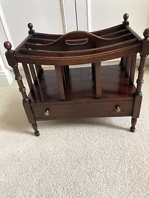 Vintage Solid Mahogany Canterbury Magazine Rack W/Drawer Excellent Condition • $120