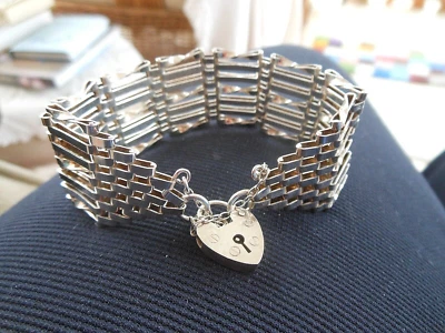 Vintage 1978 Sterling Silver 7 Bar Gate Bracelet -jb-leopards Head-date Letter D • £49.99