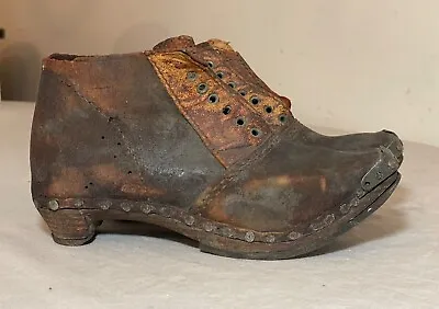 Rare Antique Pair 1870's Handmade Wooden Sole Leather Brass Studded Child Shoes • $249.99