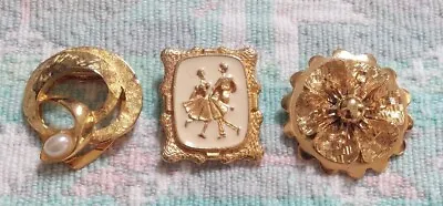 Vintage Lot Of 3 Assorted Goldtoned Scarf Clips Faux Pearl Couple Dancing Flower • $21