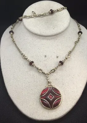 Vintage Monet Gold Tone Costume Red Glass Beaded Red Pendant Necklace 28  MM799 • $7.99