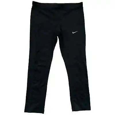 Nike Womens Leggings Sz Med Black Dri-Fit Mesh Panel Capri Length Drawstring • £11.56
