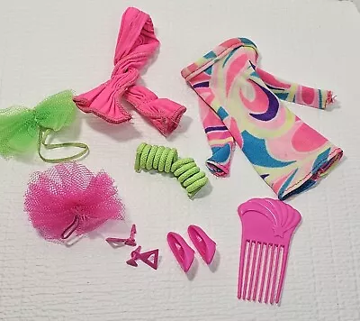 Vintage '91 Totally Hair Barbie Dress Hot Pink Outfit Earrings Accessories Lot • $60