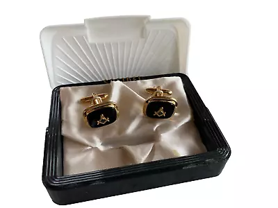 Antique Vintage Freemason Masonic Freemasonary Black Onyx Cufflinks Cuff Links • $61.15