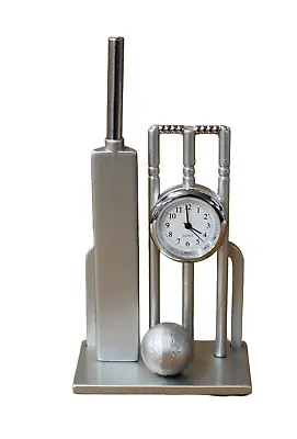 Miniature Silver Colour Metal Cricket Bat & Ball Desk Clock - Cricket Gifts • £32.99