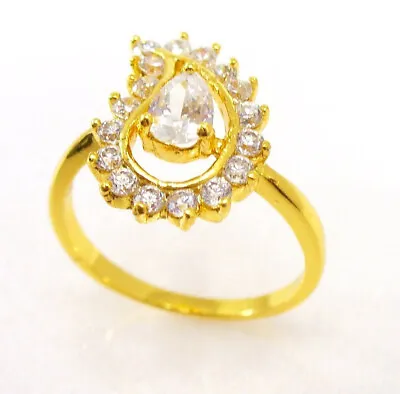 Women 24K Yellow Gold Plated Cubic Zirconia CZ Engagement Wedding Ring K M N UK • £14.50