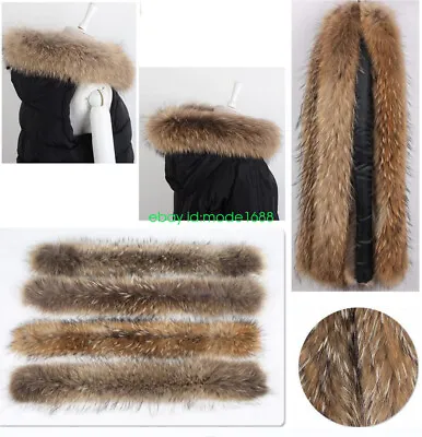 Unisex Fur Collar Scarf 100% Real Raccoon Fur Collar Trim For DIY Winter Coats • $17.99
