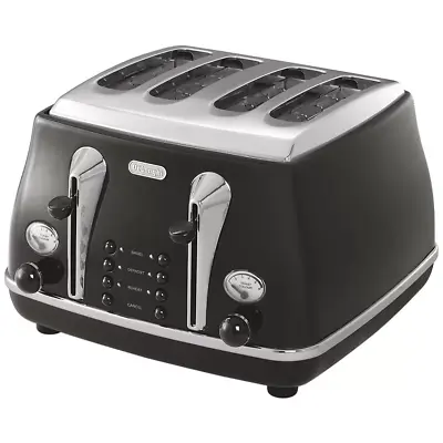 Delonghi Icona Classic 4 Slice Bread Toaster Black CTO4003BK Auto Shut Off • $152.90