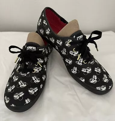 Keds Disney Minnie Mouse Print Canvas Sneaker Shoe Black White Womens Size 8.5 • $22