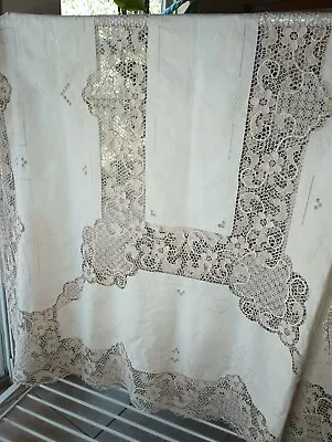 Italian Point De Venise Linen Tablecloth Hand Needle Lace - No Stains • $375