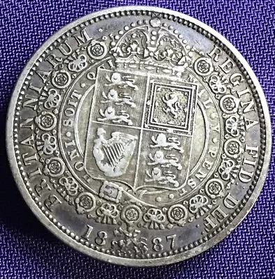 1887 Queen Victoria Half Crown Silver .925 Coin. Excellent Grade & Tone #4967 • £0.99