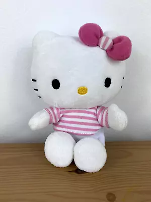 Hello Kitty Cat Stuffed Animal Plush Soft Toy - Pink White Stripe Top Bow • $15