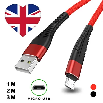 Micro USB Cable 1m 2m 3m Charger Data Sync Braided For Samsung Android Phones • £2.69
