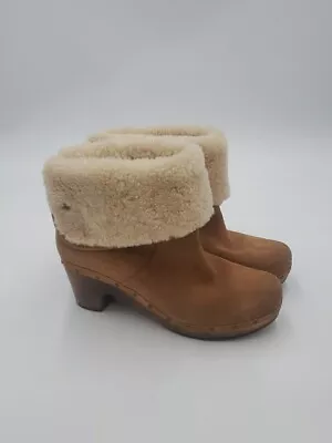 Women UGG Clog Chestnut Suede Shearling Lined Ankle Boots Sz 10 • $40