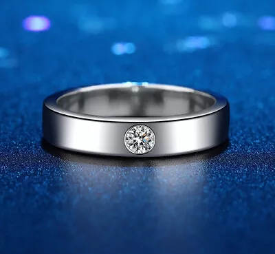 $33.99 • Buy Moissanite Diamond Solid Sterling Silver Platinum PL Men's Wedding Ring Band M28