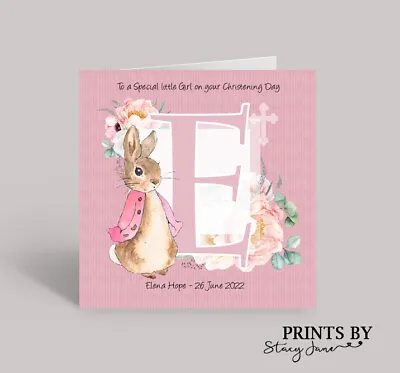 Personalised Christening Card Daughter God Baby Niece Baptism Girl Flopsy Bunny • £2.84