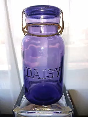 Vintage Deep Purple DAISY (in A Circle) Quart Fruit Jar Glass Lid Wire Bail • $29.99