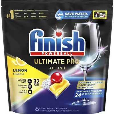 Finish Powerball Quantum Ultimate Pro Dishwashing Powerful Cleaning Tabs 32 Pack • $36