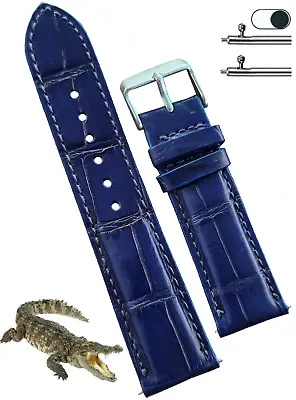 Custom Navy Blue AIIigator Leather Watch Band 16mm 18mm 19mm 20mm 21mm 22mm 23mm • $45.99