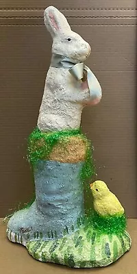 Large Teena Flanner Easter Bunny In Boot With Chick 12.5 Inches Tall • $37.50
