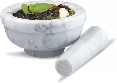 Mortar And Pestle Stone White Marble Set Classic Natural Spice Herb Pill Grinder • $23.08