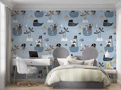 3D Cat Monkey Octopus Pirate Wallpaper Wall Mural Peel And Stick Wallpaper 272 • $224.03