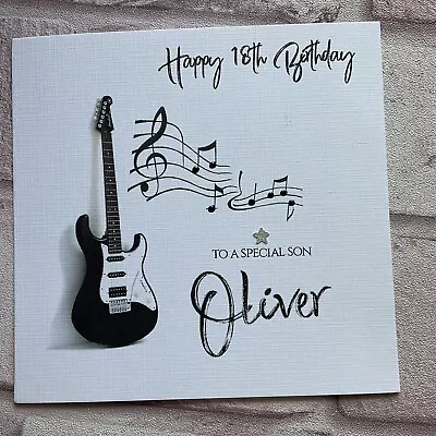 PERSONALISED Handmade BIRTHDAY CARD  Music Guitar SON DAD HUSBAND • £3.75