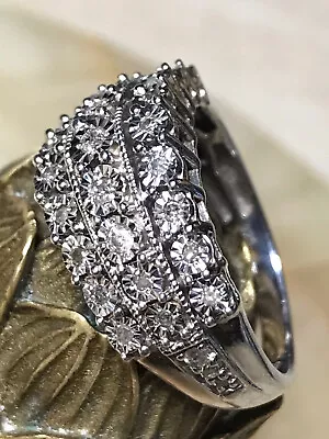 Estate Real Diamond Star Burst Anniversary Eternity Ring 925 Sterling Silver Sz7 • $249