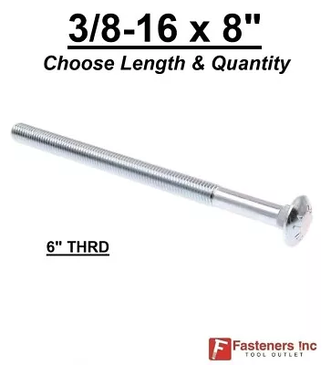 3/8-16 X 8  Carriage Bolts A307 Grade 2 Zinc Plated  Coach Screws  3/8 -16 • $6.29