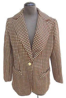 VTG 1960's Womens RETRO Brown / Yellow VECTOR Coat Blazer Jacket  Size 14  • $7.49