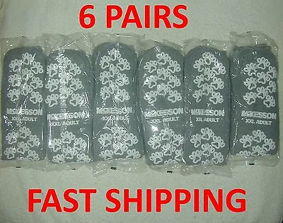 6 Pairs McKesson Terries Gray XXL Non-Skid Hospital Slipper Socks Above Ankle • $20.99