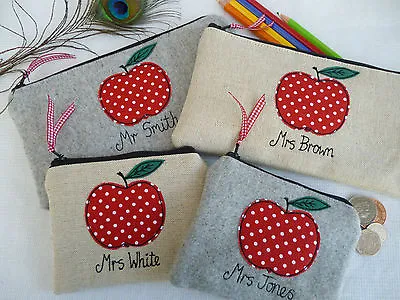 £14.49 • Buy Personalised Teacher Purse Or Pencil Case, Apple Design Choice Of Fabric Wording