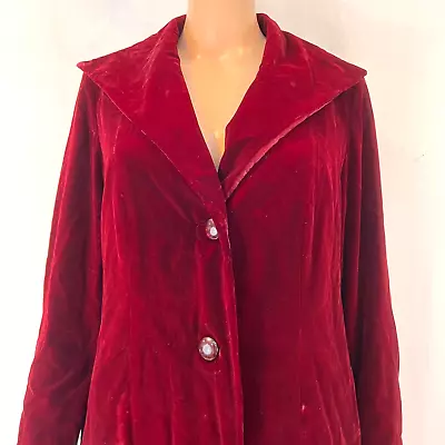 Vintage Burgundy Velvet Opera Style Long Lined Coat Steampunk Y2K  Medium • $50