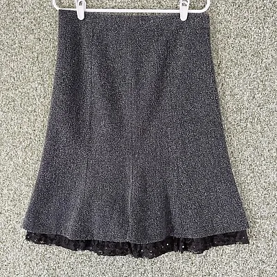 Sigrid Olson Skirts Womens Medium Gray Boucle  Trumpet Lace Drop Hem Glam Office • $9.50