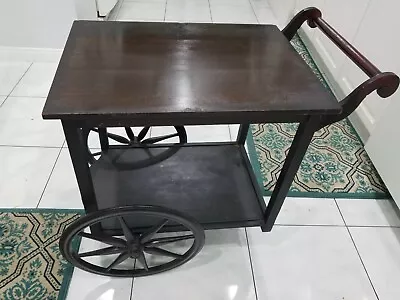 Vintage Tea Wooden Tea Cart With Removble Glass Framed Tray • $125