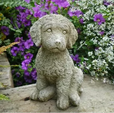 Cockapoo Puppy Dog Stone Statue | Animal Garden Outdoor Ornament Decoration • £27.99