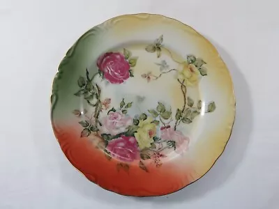 Vintage Beautiful Hand Painted Cabinet Plate. 10 1/4 . Red Pink Yellow Roses • $5