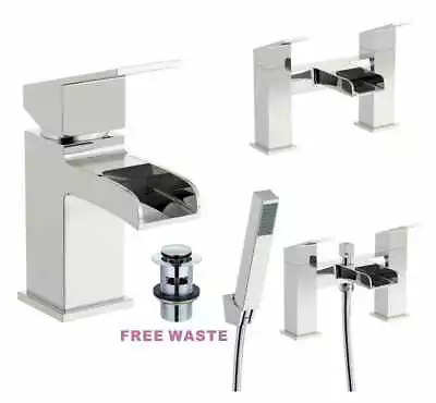 £99.95 • Buy Waterfall Bathroom Taps Chrome Basin Mixer Bath Filler Shower Deck Tap Sets