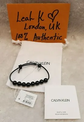 £24.99 • Buy Genuine CALVIN KLEIN Black Beads Leather Bangle Bracelet Adjustable ~ Unisex